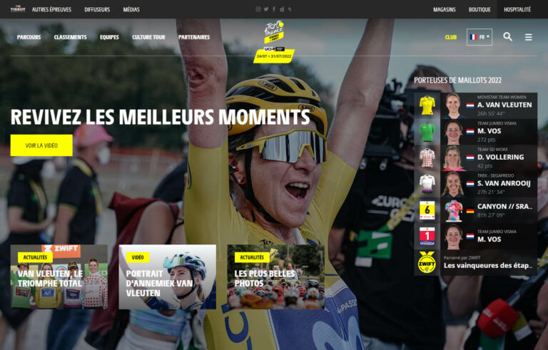 Screen shot du site du tour de France cyclisme Femme