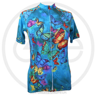 Maillot Design Cycliste Femme Bleu Multi Papillon