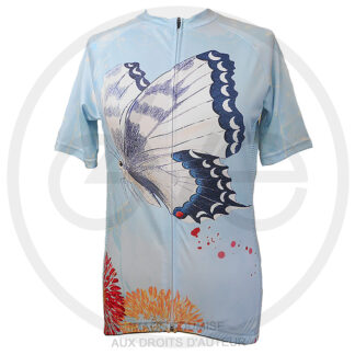 Maillot Design Cycliste Femme Bleu Papillon Blanc Dos et Coté