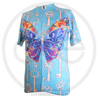 Maillot Design Cycliste Femme Bleu Papillon Clef