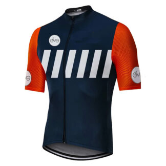 Maillot de Vélo Bleu Orange Bandes-Blanches