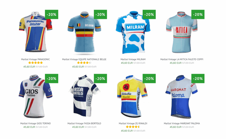Semaine 24 – Maillots vintage en fête -20% pour célébrer les légendes du peloton !