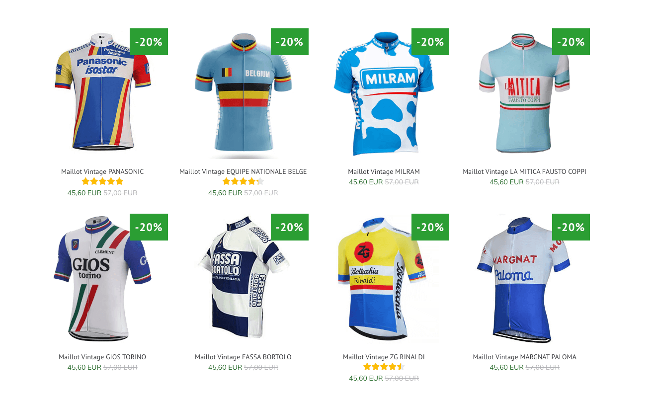 Semaine 24 – Maillots vintage en fête -20% pour célébrer les légendes du peloton !