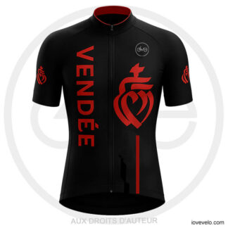 Maillot cycliste Vendée noir et rouge, logo iconique vendéen en grand, design graphique et épuré, col Tricolore | LovingBike