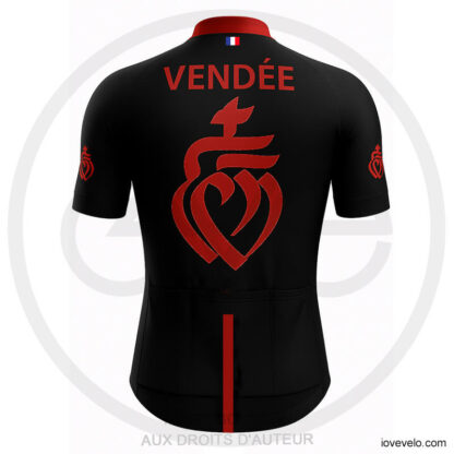 Maillot cycliste Vendée noir et rouge, logo iconique vendéen en grand, design graphique et épuré, col Tricolore | LovingBike